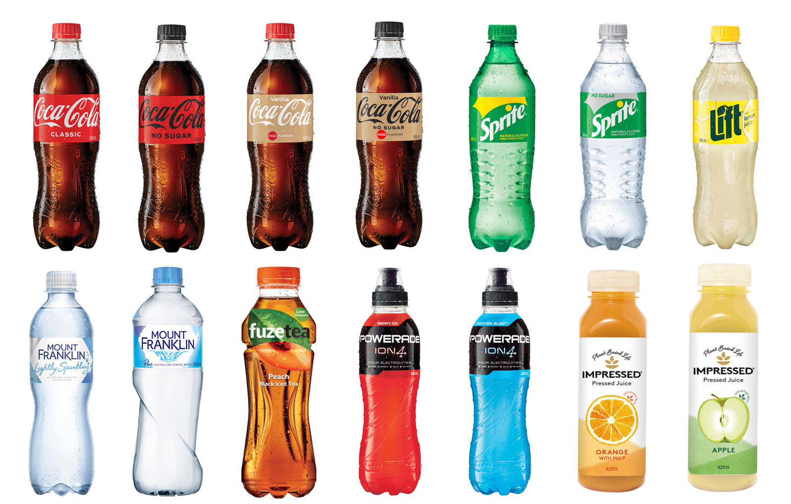 A selection of water and soft drinks available at the smash rooms for purchase. 